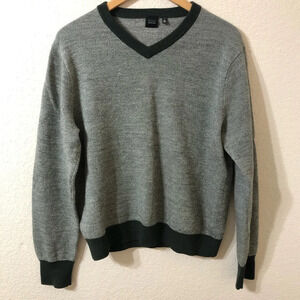 Saks Fifth Avenue Black Label Mens Wool VNeck Sweater Heathered Green - Large